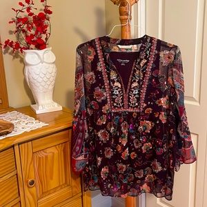 Sheer Soft Surroundings Tunic Blouse with bead and sequin accents.